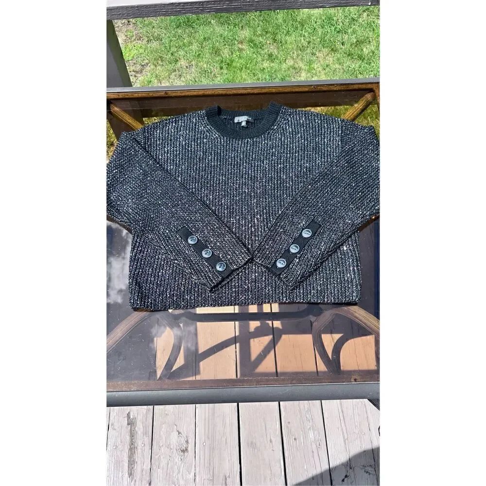 RAG & BONE BLACK AND SILVER METALLIC CROP SWEATER SIZE S